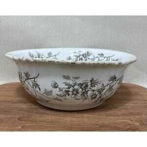 Antique Ironstone C H Tunstall Garfield Serving 9 Inch Bowl Brown Transferware